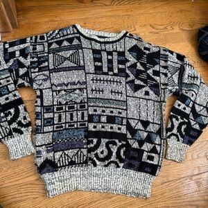 Vintage 90s Cosby style abstract geometric knit sweater